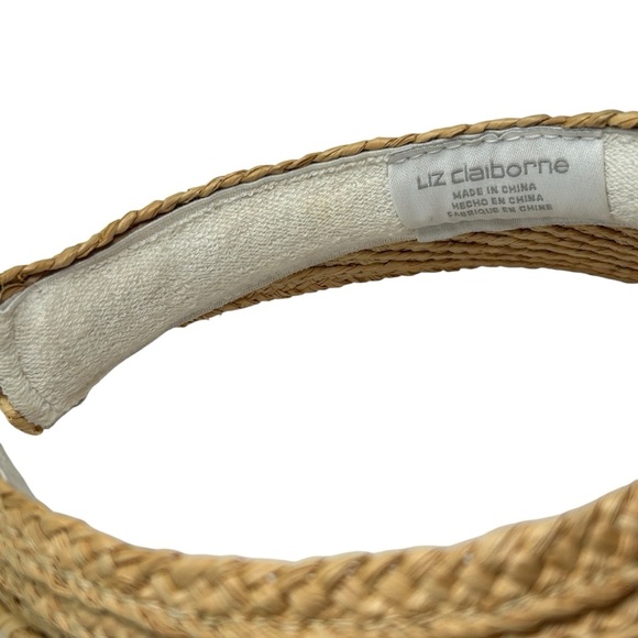 Liz Claiborne Open Visor Woven Straw Sun Visor Natural Braided Hat Beach Garden - Picture 5 of 13